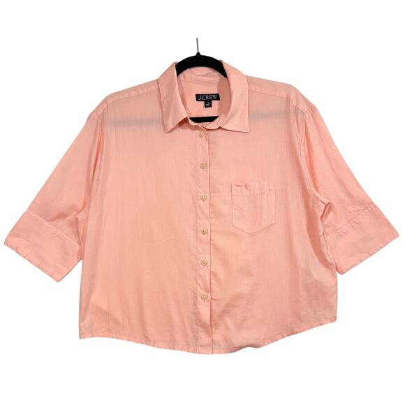 J Crew 8 Cropped Buttoned Top Peach Blush Pastel Pink Beach Vaca Coastal Capsule - Picture 1 of 10
